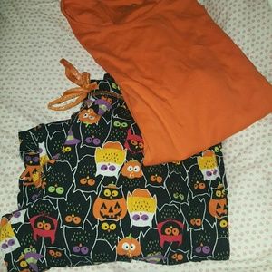 Halloween PJ Set Owls Pumpkins Sz L